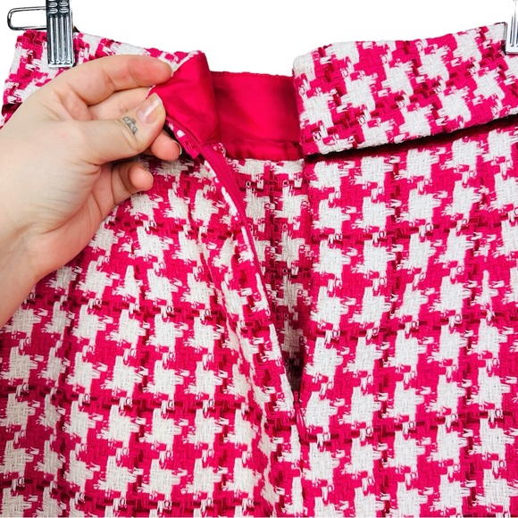 ZARA Tweed Textured Weave Houndstooth Faux Wrap Slit Midi Skirt Raspberry Pink S - Picture 12 of 16
